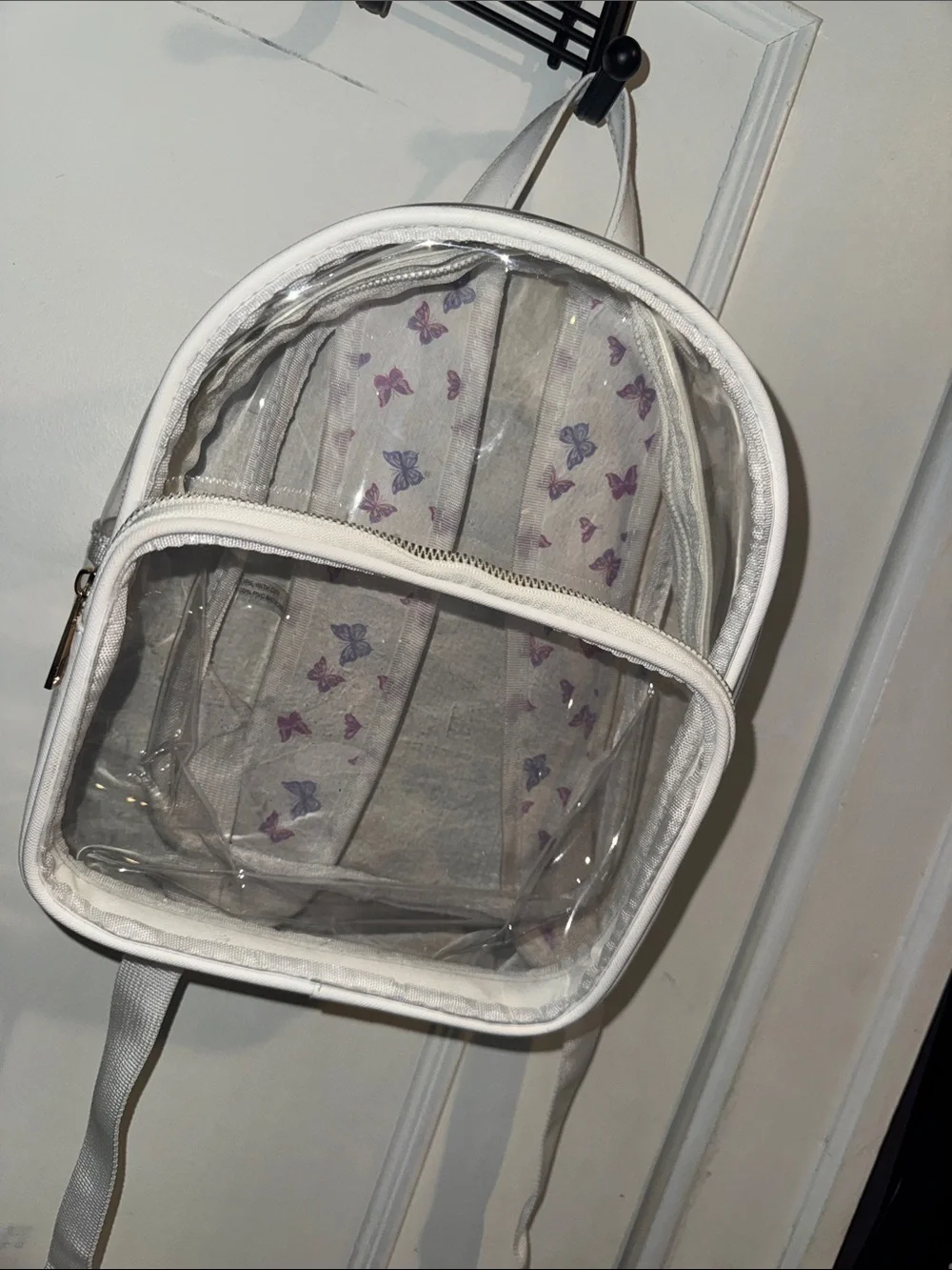 Clear White Trim Mini Backpack with Butterfly Print Pouch
